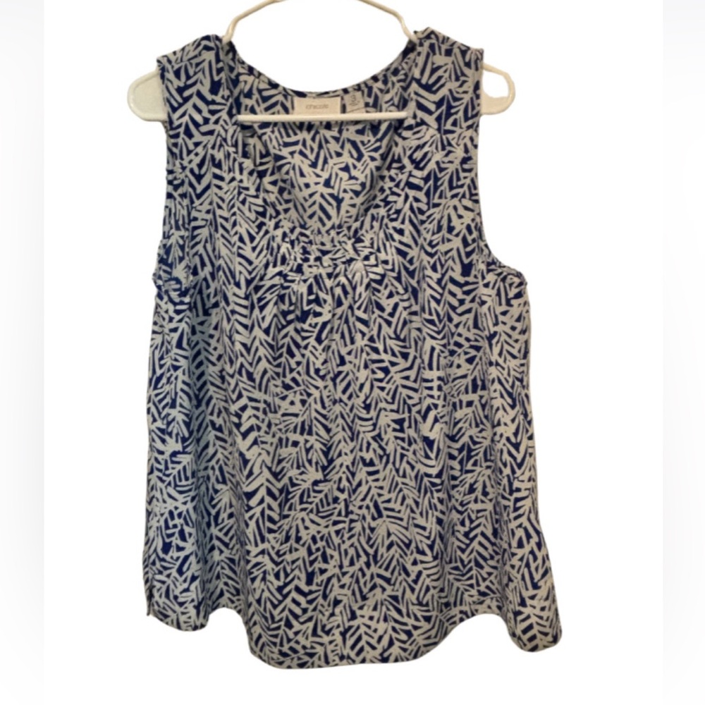 Chico Sleeveless Blue and White Printed Women's Top Size 3 (XL)